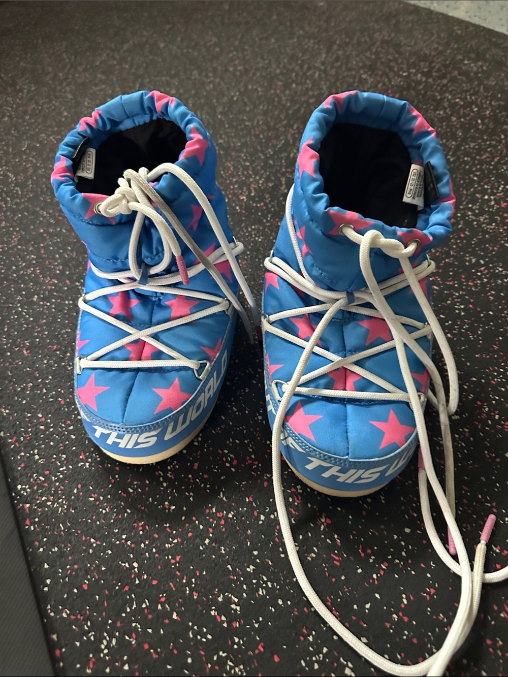 Kids Blue and Pink Star Lace-Up Snow moon Boots